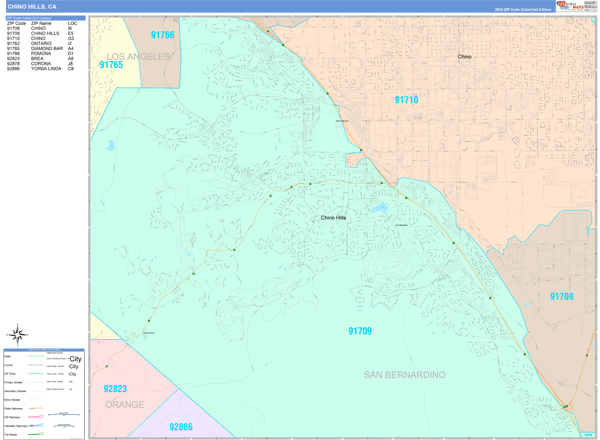 Chino Hills City Digital Map Color Cast Style